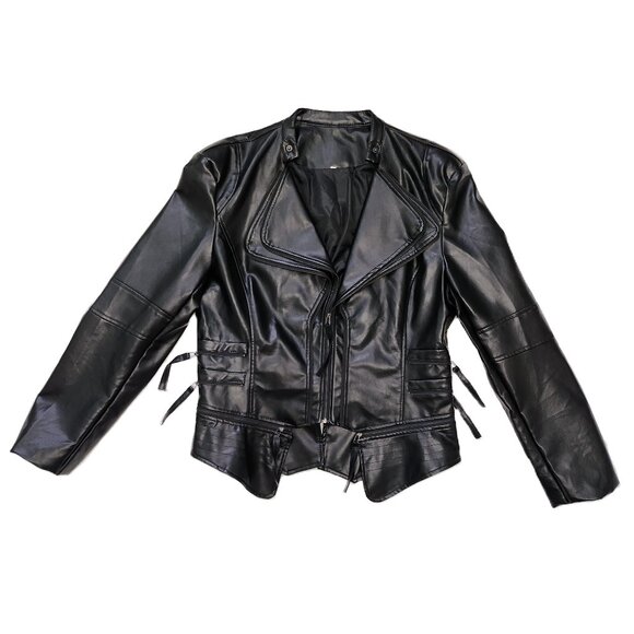 *New Low Price* Black Convertible PU Fashion Zipper Jacket - Picture 5 of 6